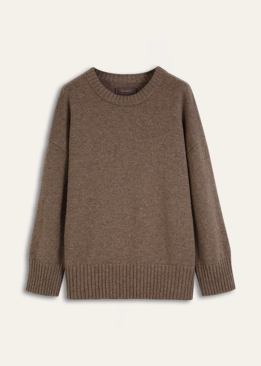 Кашемировый джемпер c круглым воротом в бежевом оттенке