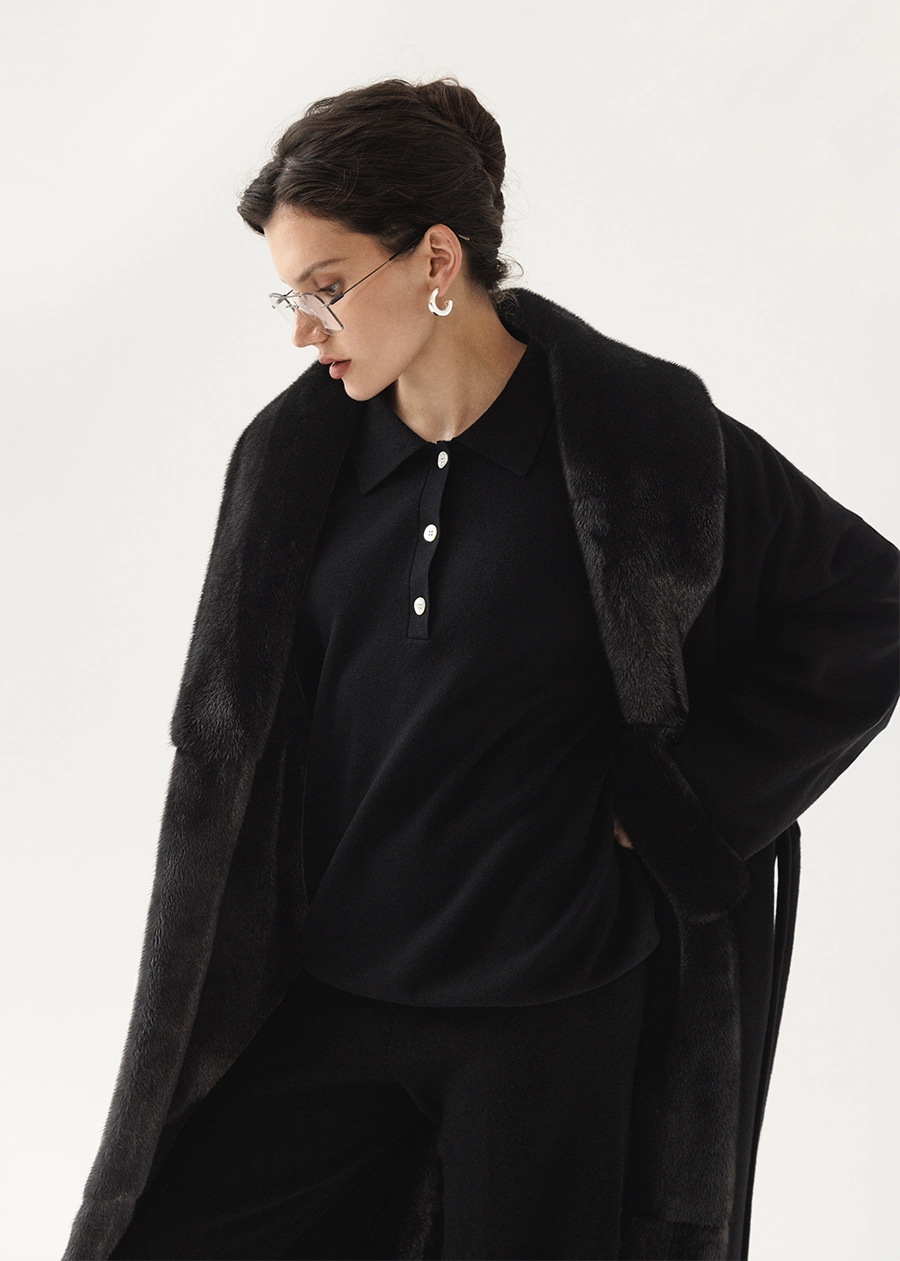 Классическое кашемировое пальто с подстежкой из меха норки